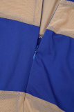 Robes bleues décontractées et sexy, couleur unie, patchwork, transparentes, col rond, manches longues
