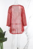 Rote, lässige, einfarbige Oberbekleidung mit Patchwork-Cardigan-Kragen und Pailletten