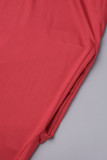Macacão vermelho casual patchwork sólido com decote em V plus size