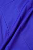 Patchwork décontracté bleu royal avec ceinture col rabattu robes à manches longues