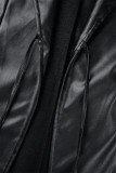 Черный повседневный однотонный кардиган с отложным воротником, верхняя одежда