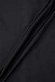 黒のセクシーなカジュアル固体パッチワーク シースルー O ネック長袖ドレス