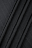 ブラック カジュアル ソリッド スリット ハーフ タートルネック プリーツ プラス サイズ ドレス