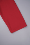 Rouge Décontracté Solide Frenulum Col en V Une Ligne Robes De Grande Taille