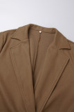 Dark Brown Casual Solid Patchwork Cardigan Turndown Collar Outerwear