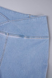 Jean skinny en denim bleu clair à taille haute et patchwork uni décontracté