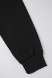 Schwarze, lässige, solide Patchwork-Reißverschluss-Oberbekleidung mit Kapuzenkragen