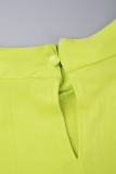 Зелено-желтые повседневные однотонные плиссированные платья больших размеров с разрезом до половины водолазки