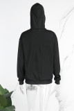 Black Casual Solid Patchwork Zipper Hooded Collar Outerwear