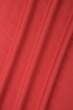 Rode casual effen split halve col geplooide grote maten jurken