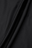 Robe longue noire décontractée, couleur unie, dos nu, demi-col roulé