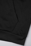 Zwart casual effen patchwork rits capuchon kraag bovenkleding