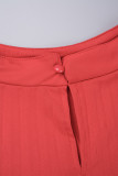 Rote, lässige, einfarbige Kleider mit halbem Rollkragen und Plissee in Übergröße