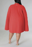 Rote, lässige, einfarbige Kleider mit halbem Rollkragen und Plissee in Übergröße