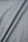 Серый Повседневный Однотонный Классический Воротник с капюшоном Длинный рукав Из двух частей