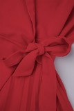 Rose Red Casual Solid Frenulum V-hals A-lijn Grote maten jurken