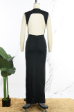 Black Casual Solid Backless Half A Turtleneck Long Dress Dresses