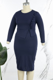 White Casual Solid Patchwork O Neck Long Sleeve Plus Size Dresses