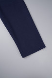ディープブルー カジュアル ソリッド パッチワーク O ネック 長袖 プラス サイズ ドレス