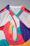 Robes multicolores décontractées imprimées évidées à col en V et manches longues, grande taille