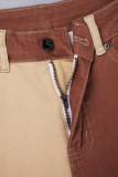 Rust Red Casual Color Block Pocket Botões Zíper Cintura Alta Jeans Skinny