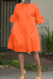 Robes chemise décontractées orange unies en patchwork avec boutons et col rond