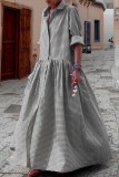 Robes chemise décontractées bleues à carreaux imprimés en patchwork à col rabattu