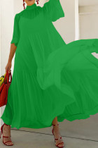 グリーン カジュアル ソリッド パッチワーク タートルネック ロング ドレス ドレス
