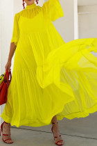 Gelbe, lässige, einfarbige Patchwork-Rollkragenpullover mit langen Kleidern