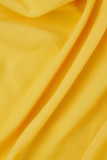 Robe longue jaune Street, couleur unie, patchwork pliable, col rond