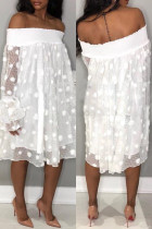 Witte casual stippen-patchwork off-shoulder jurken met lange mouwen