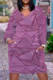 Robes violettes à manches longues à col en V et à imprimé décontracté