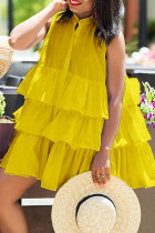 Желтые повседневные однотонные лоскутные платья-рубашки с воротником-рубашкой Платья
