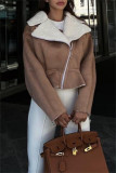 Cream White Casual Solid Patchwork Zipper Turndown Collar Outerwear
