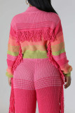 Tinta Verde Street Color Block Tassel Patchwork Zipper Cardigan Collar Outerwear （Tzitzit This Is A live Shot）