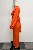 Orange Casual Sweet Daily Simplicity Solid Color V Neck Regular Jumpsuits