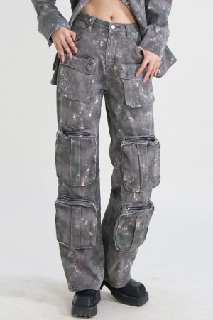 Camouflage Casual Camouflage Print Patchwork Basic High Waist Regular Cargo Denim Jeans