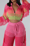 Pink Street Color Block Gland Patchwork Fermeture Éclair Cardigan Col Vêtements D'extérieur (Tzitzit Ceci Est Un Live Shot)