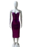 Фиолетовое сексуальное повседневное однотонное длинное платье на бретельках с открытой спиной, платья больших размеров