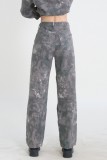 Camouflage décontracté imprimé Camouflage Patchwork basique taille haute jean en Denim régulier