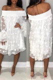 Robes décontractées blanches à manches longues et patchwork à pois