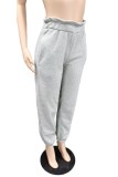 Grey Casual Solid Basic Regular High Waist Conventional Solid Color Trousers