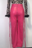 Rose Red Fashion Street Solid Patchwork Frenulum Regelmatige Hoge Taille Potlood Effen Kleur Bodems