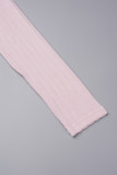 Roze casual effen patchwork tops met V-hals