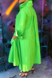 グリーン カジュアル ソリッド パッチワーク ターンダウン カラー A ライン プラス サイズ ドレス