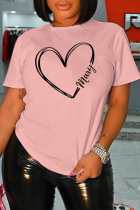 Rosafarbene, lässige, täglich bedruckte, Patchwork-T-Shirts mit O-Ausschnitt