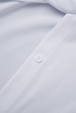 Tops de gola de camisa branca casual patchwork sólido