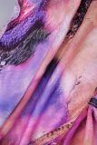 Robe longue multicolore à imprimé décontracté et pliable, col rond