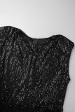 Tute nere casual patchwork con paillettes o collo taglie forti (senza cintura)