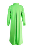 Verde Casual Sólido Patchwork Turndown Collar A Line Vestidos Plus Size